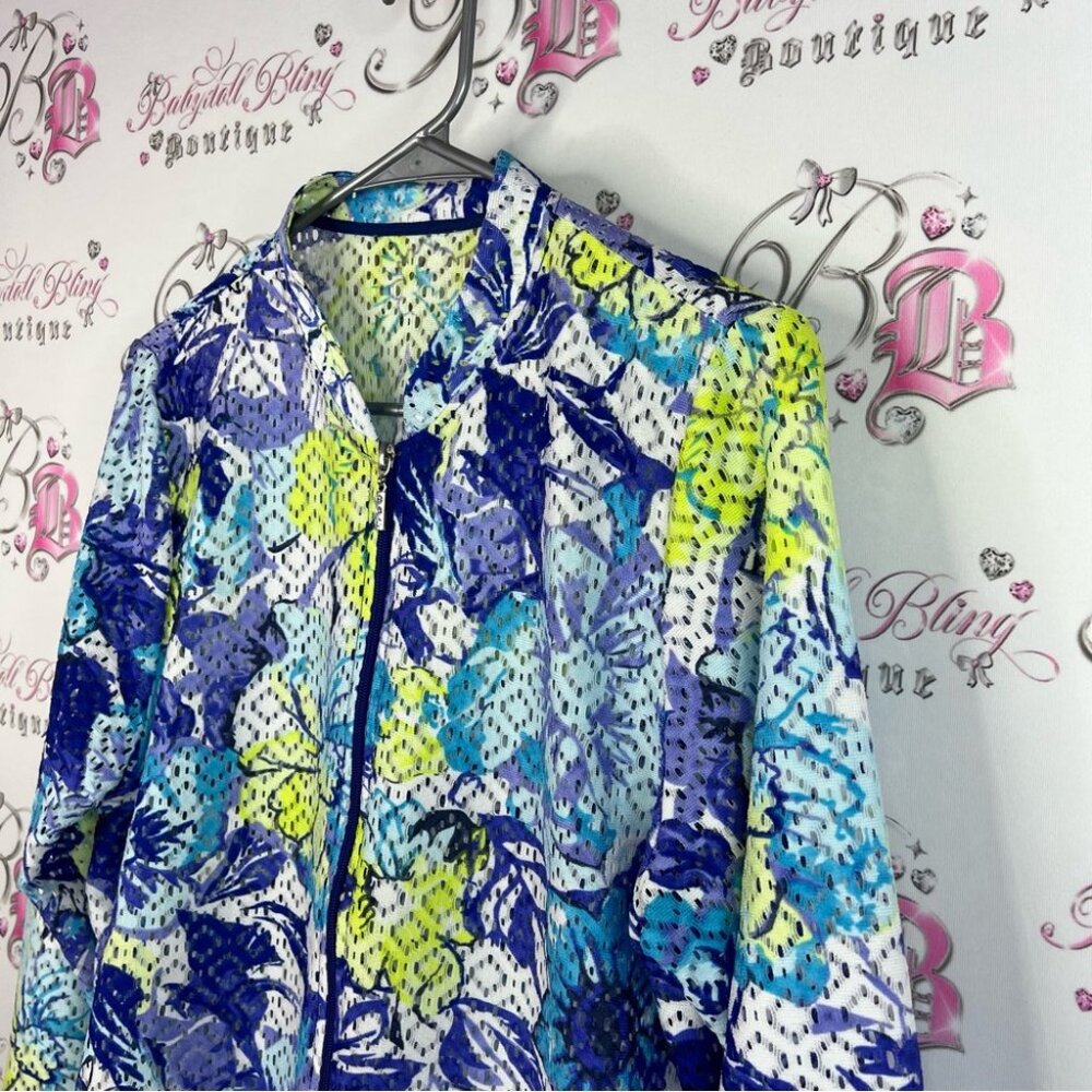 Zip Up Jacket Mesh Style Lightweight Vibrant Blue… - image 4